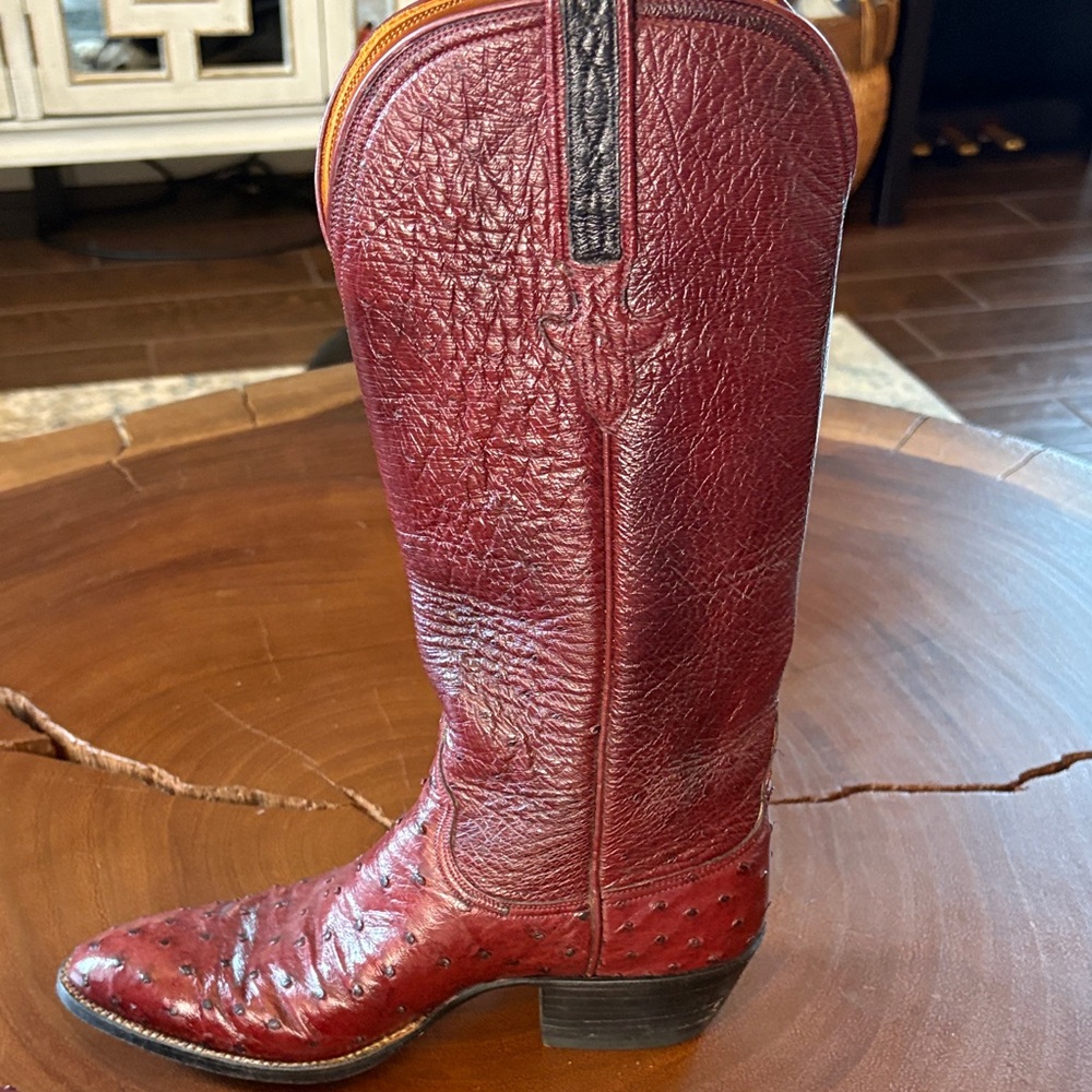 Lucchese Brown Ostrich Leather Heeled Boots - Picture 10 of 16